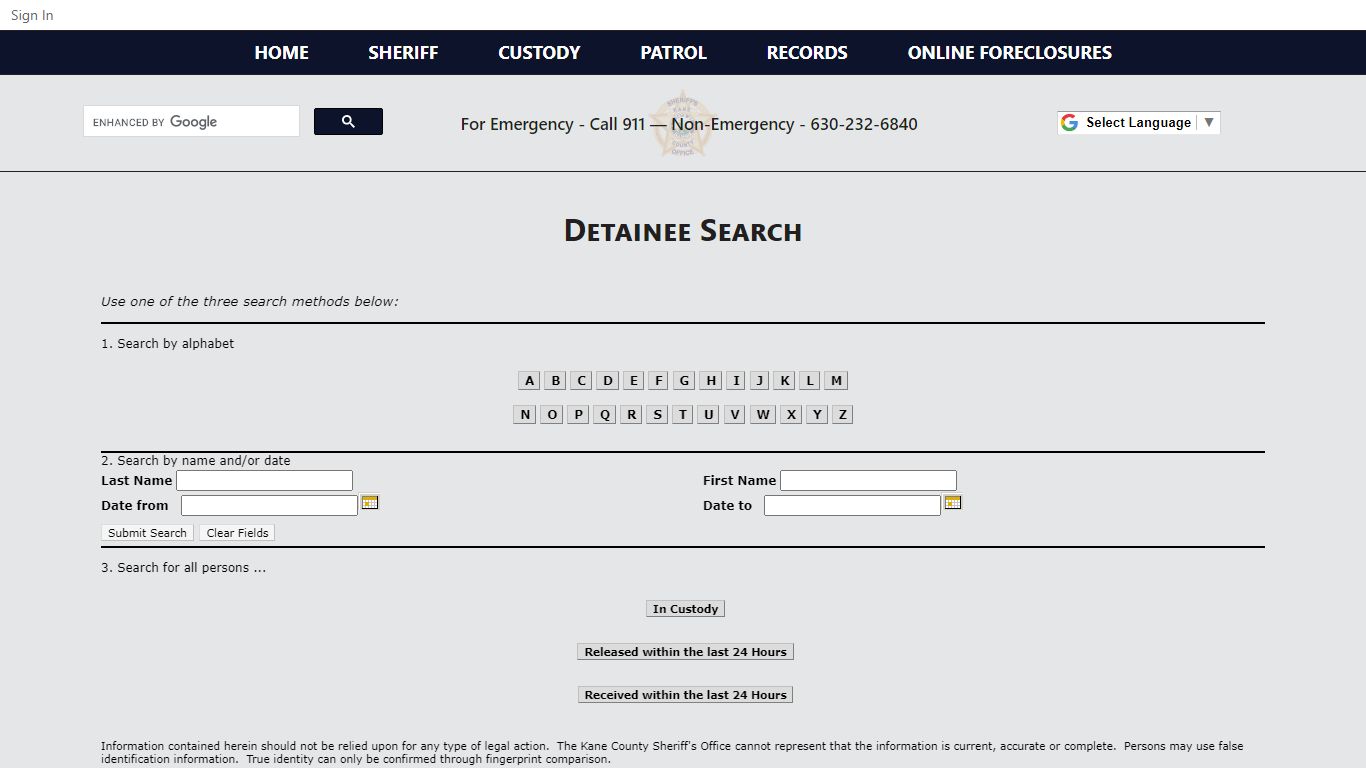 Detainee Search - kanesheriff.com